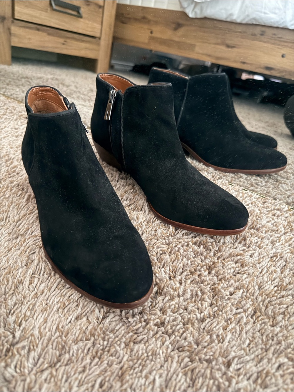 Sam Edelman Women's Black Suede Ankle Booties with Side Zip